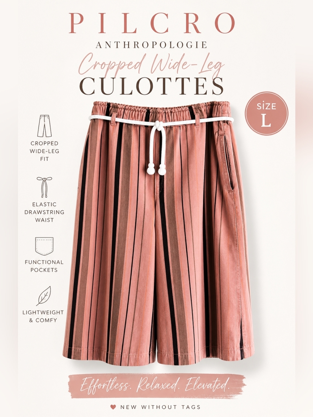 Pilcro X Anthropologie Cropped Wide Leg Jeans Culottes Striped Pink NWOT Size L